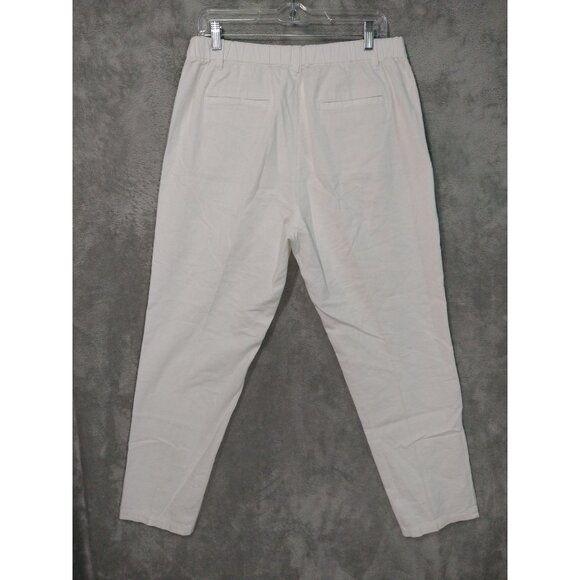 Uniqlo Pants Womens Large White Linen Blend Relaxed Tapered Leg High Rise - Picture 2 of 9